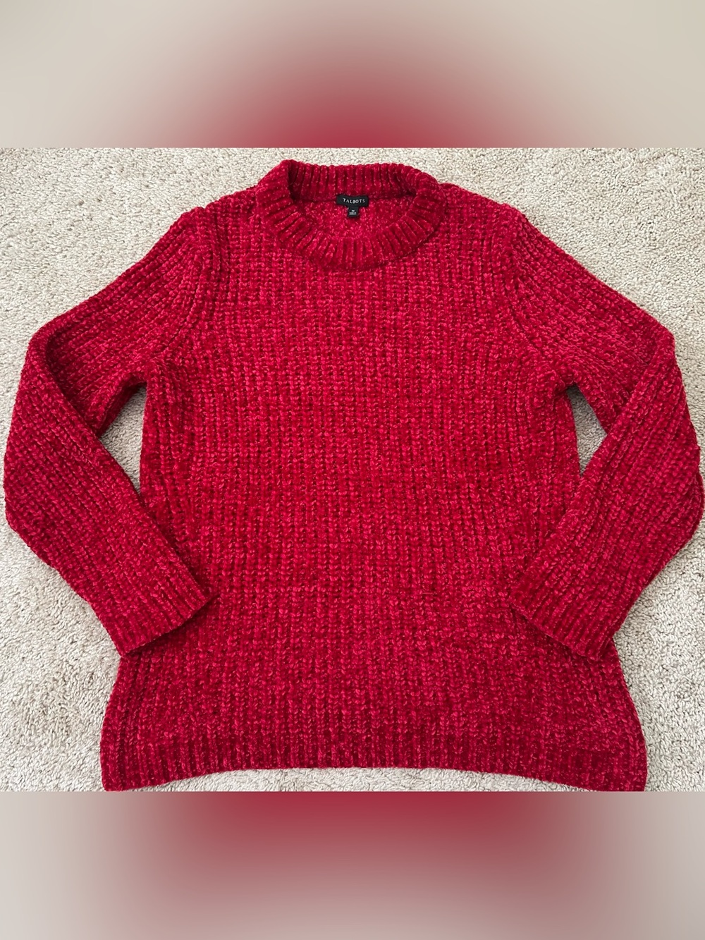 Talbots Sweater Women’s Size Medium Red Chunky Knit Pullover Cozy